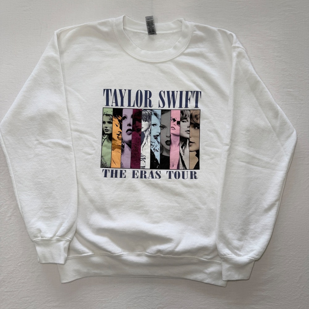 Taylor Swift The Eras Tour Gildan Heavy Blend Crewneck Sweatshirt White S